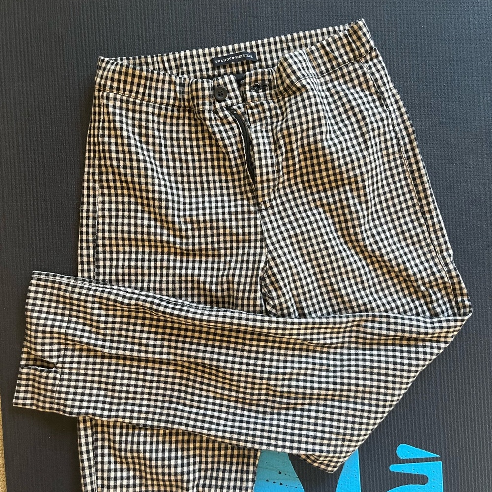 Black and White Checkered Linen Pants